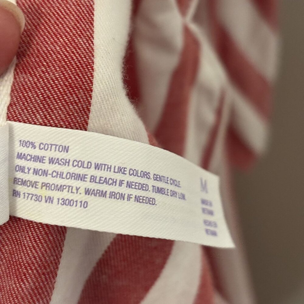 Red & White Striped Button-Down Nightshirt By Stars Above Long Sleeves Flannel M - Picture 7 of 10